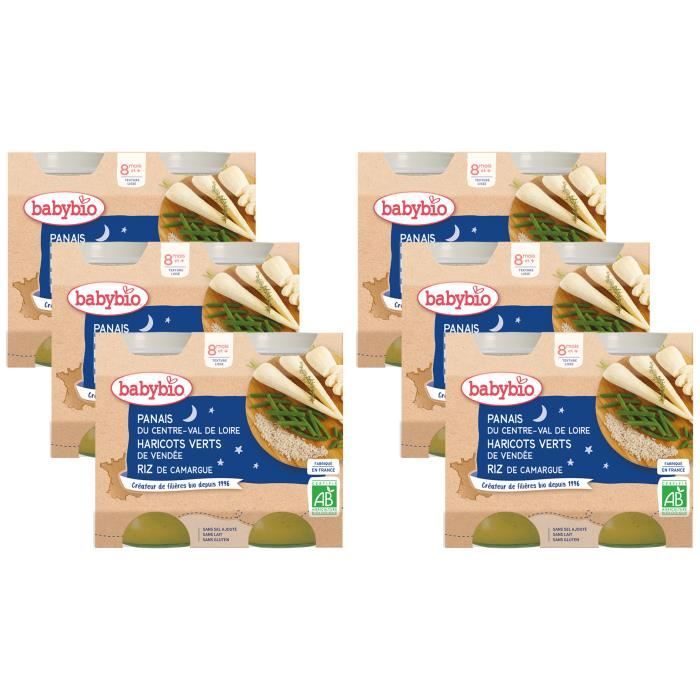 Babybio Pot Bonne Nuit Panais Haricots verts Riz - 2 x 200g - Lot de 6
