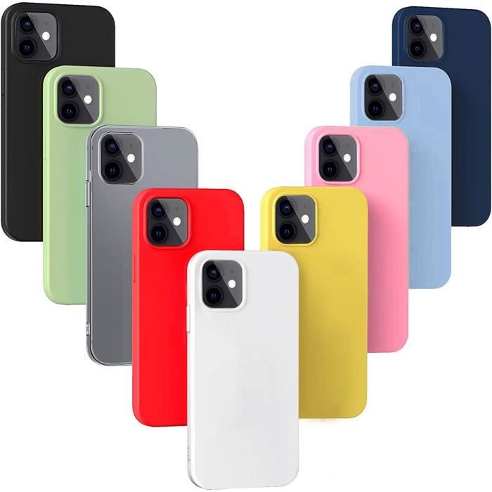 9X Coque iPhone 12 - iPhone 12 Pro - [ Noir + Rouge + Bleu + Rose + Vert + Translucide + Jaune + Violet Clair + Blanc ]