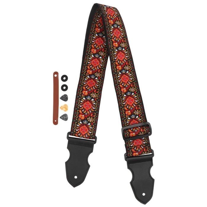 EJ.life Ceinture de sangle de guitare Sangle de Guitare Ceinture Basse Allongée Élargie Jacquard Tissé avec Médiator Bandeau