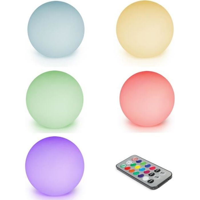 ID MARKET - Lot de 5 lampes boules LED solaires multicolores avec télécommande