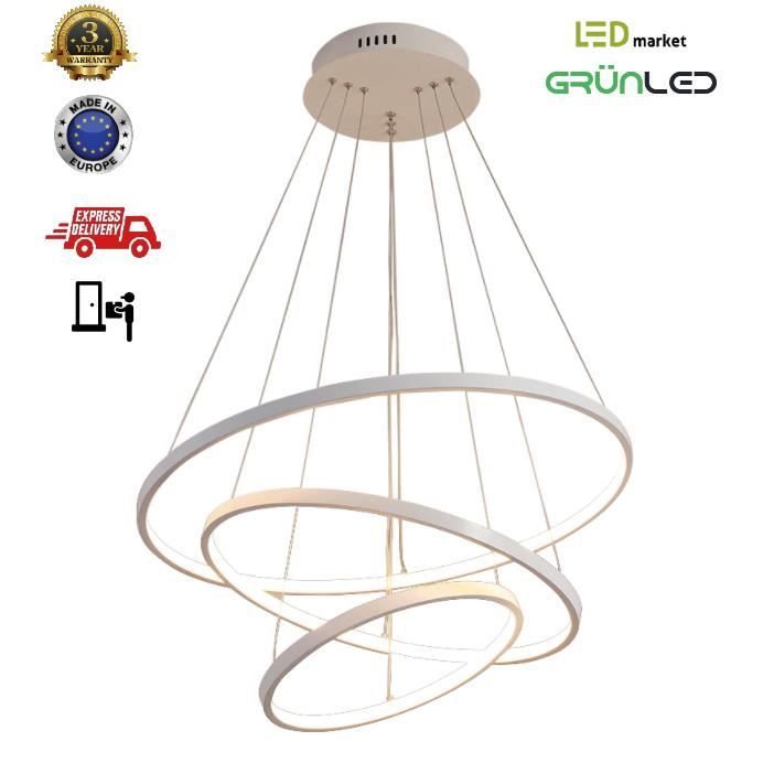 LED Market, Lustre Led 165W Pendentif Moderne suspension en acrylique 3 Anneaux Cercle Lampe, Blanc Naturel, 100*80*60 cm