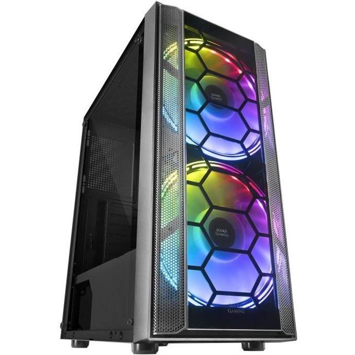 Mars Gaming MC500 - Boîtier PC Noir ATX - 2 Ventilateurs XXL FRGB - Fenêtre + Grille