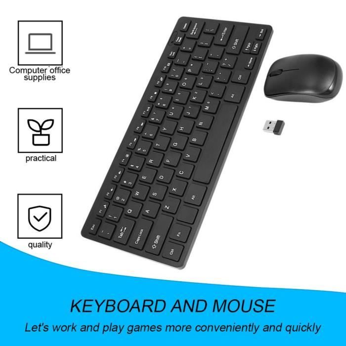 Ensembles Clavier et Souris sans Fil 2.4 G Clavier sans Fil et Souris avec Récepteur USB DPI Réglables pour PC, Ordinateur Portable