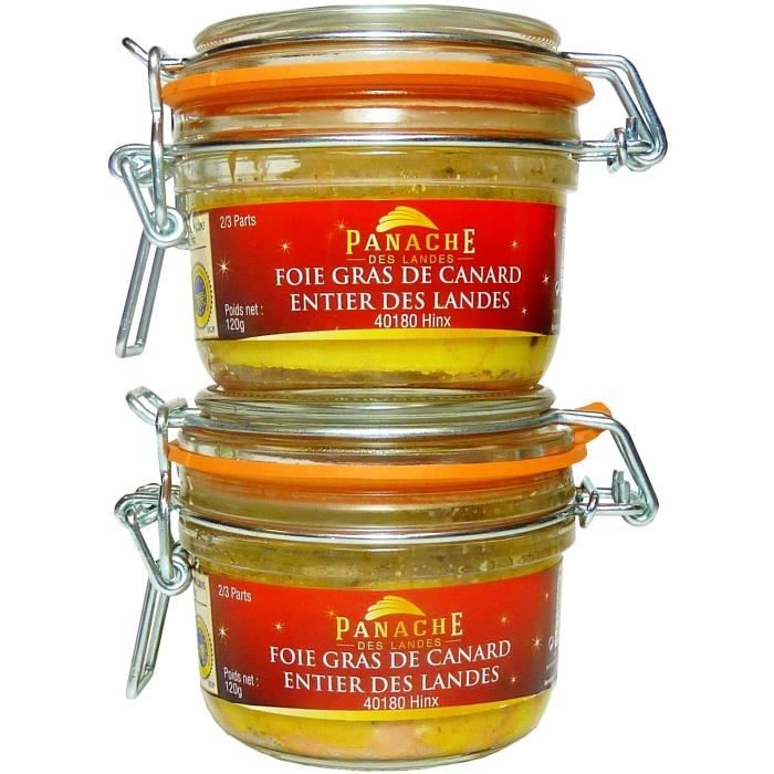 PANACHE DES LANDES Lot de 2 foies gras de canard entier IGP France - Bocal de 120 g