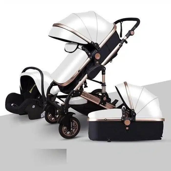 Poussette 3 en 1 Bébé Combinée Siège-Auto Nacelle Trio Réversible Réglable Haute Qualité Roues increvables Canne Blanc.bazarland30