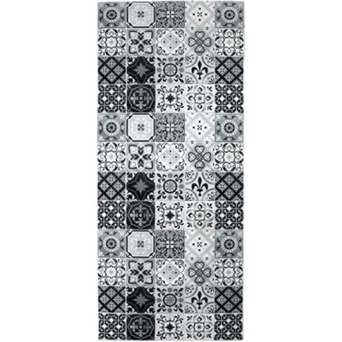 CARREAUX DE CIMENT - Tapis imprimé carreaux de ciment noir et blanc 50x120