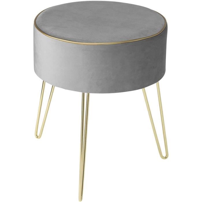 WOLTU Tabouret rond pouf coffre de rangement, siège en velours pieds en métal, Gris Clair