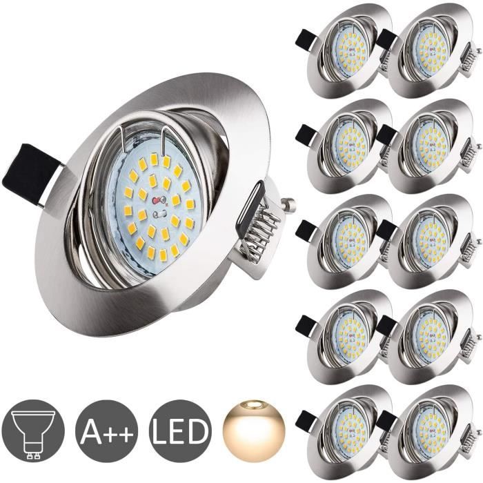 WOWATT 10X 6W Spot LED Encastrable GU10 2800K Blanc Chaud Equivaut 50W Ampoule Halogène 220V Spot Plafond Orientable 83Ra