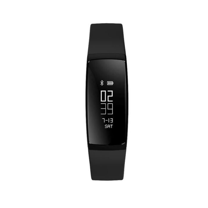 Montre cardio android ios bracelet connecté bluetooth waterproof podomètre Noir