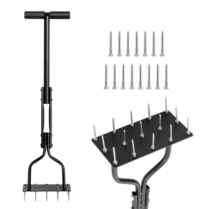 Aérateur De Pelouse Manuel - 4 Dents Creuses En Acier Inox - Poignée En T, Hauteur 94 Cm - Pour Jardin, Gazon - 9