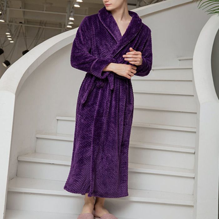 Peignoir Homme Eponge avec Capuche Coton Velours Chaud- Robe de