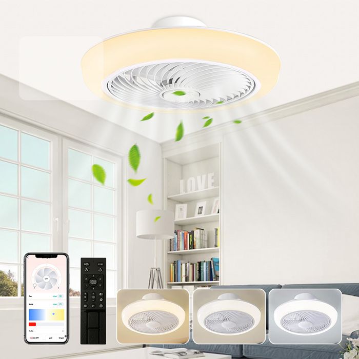 Ventilateur de plafond avec Télécommande lumière Dimmable - 36W LED Tricolor pour Salle à manger Chambre Salon - Serbasic