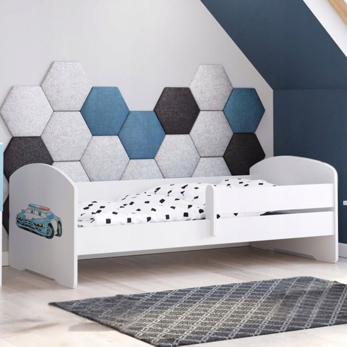 Lit enfant blanc LUK - 160x80 avec motif de voiture de police