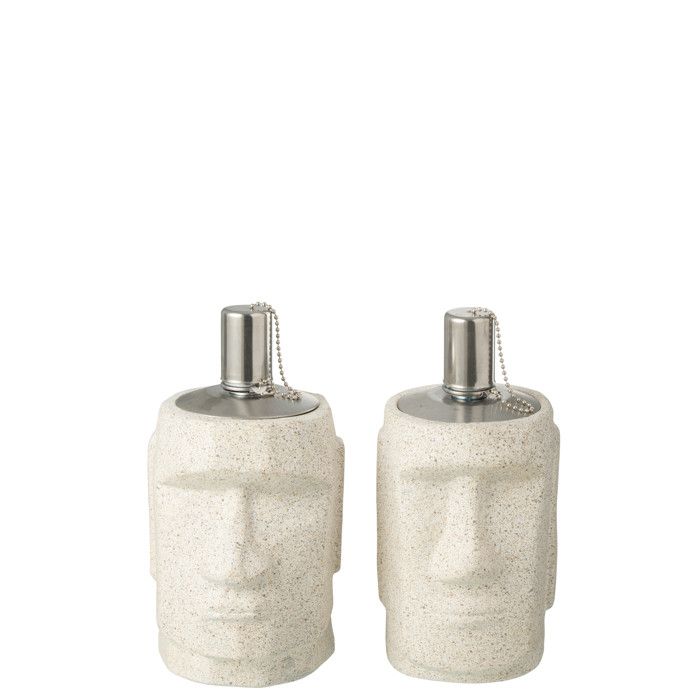 J-Line lampe à huile Moai - ciment - gris - 2 pièces