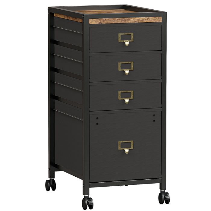 DESSERTE DE BUREAU - Caisson Bureau de Rangement à 4 Tiroirs Mobile en métal 37 cm x 30 cm x 66 cm - Noir