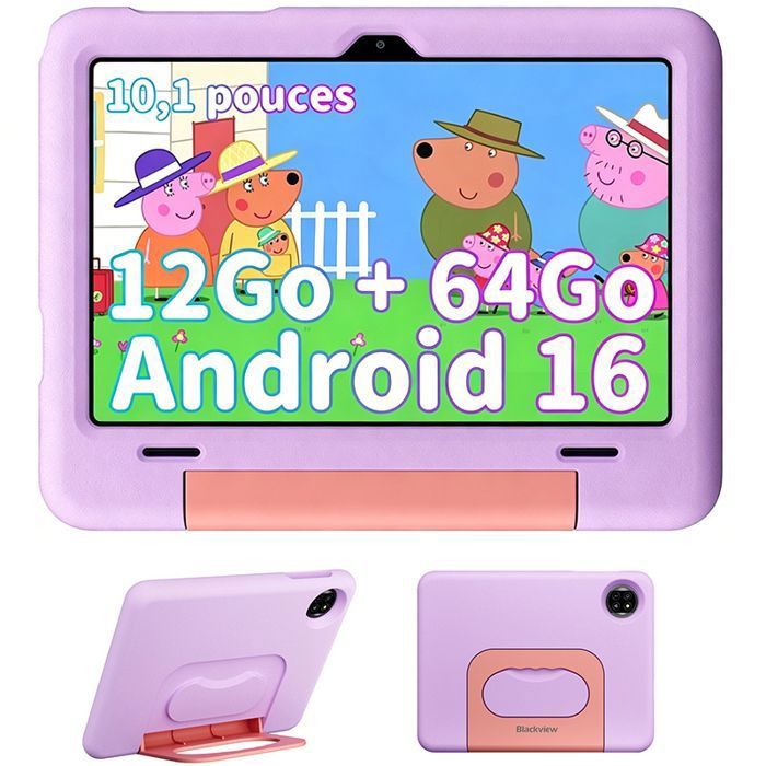 Tablette Tactile Enfants-BLACKVIEW Tab 20 Kids- Android 15-10 Pouces-12Go RAM-64Go ROM6600 mAhContrôle Parental Face ID- Violet