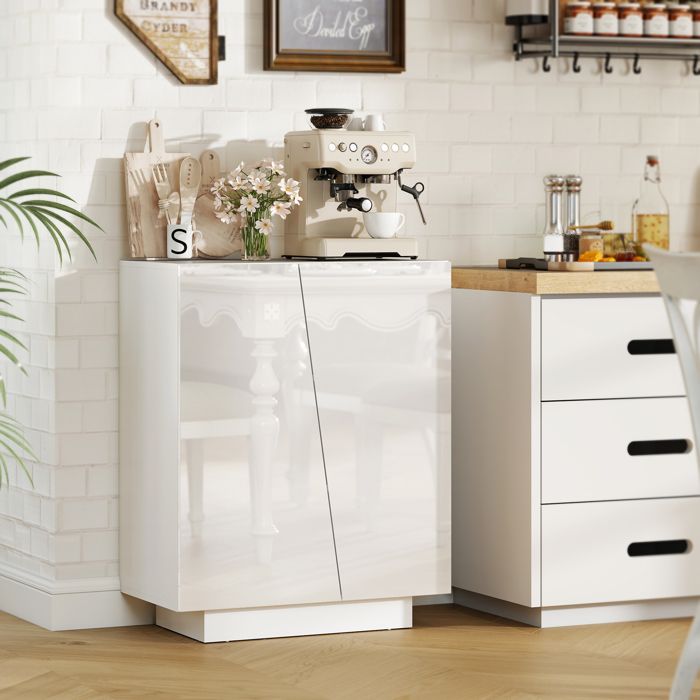 Buffet meuble de rangement avec placard double porte et étagère réglable 70 x 40 x 88 cm blanc brillant