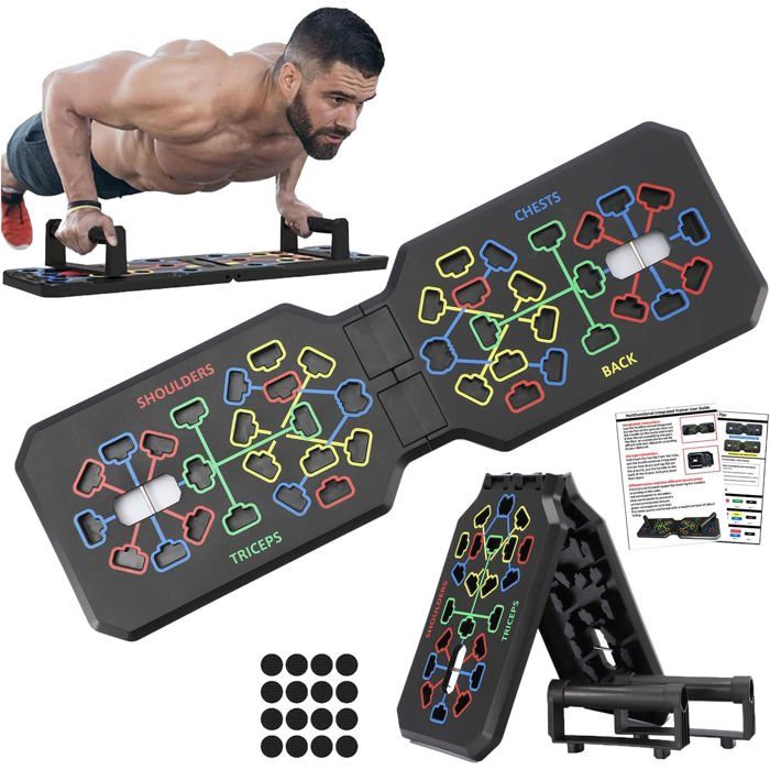 Planche de pompes pliable - MICH - Poignées antidérapantes - Multifonction - 24 positions - Supporte jusquà 150 kg