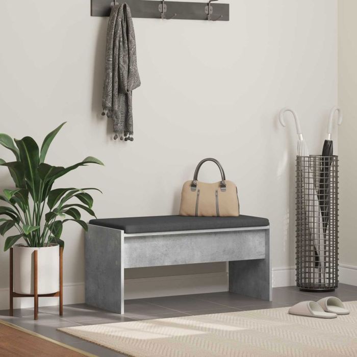 Banc dentrée Vidaxl 83 x 38 x 40 cm gris béton avec coussin — structure bois dingénierie