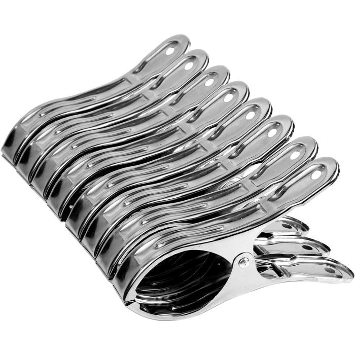 8 Pièces Grosse Pince à Linge 12 cm INOX Pince Serviette Plage Epingle a Linge Pince a Linge Solide pour Transats de Plage .