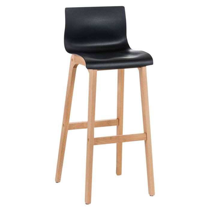 Tabouret de bar design scandinave x1 structure de 4 pieds en bois assise en plastique noir 10_0004943 Tabouret de bar design scandinave x1 structure de 4 pieds en bois assise en plastique noir 10_0004943