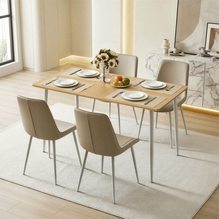 Table à Manger Rectangulaire 4 à 6 Personnes Style Moderne Plateau Résistant Salle à Manger Couleur Chêne et Blanc