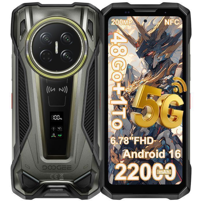Doogee VMax2 Pro 5G Smartphone Incassable 48Go + 1To 22000mAh/120W 6.78FHD 200MP AI Caméra Android 16 Double SIM NFC GPS - Gris