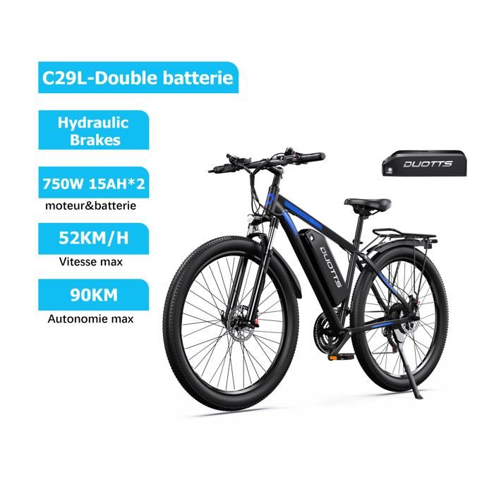 DUOTTS C29L-DB Vélo à assistance électrique moteur de 750 W double batterie 48 V 15 Ah autonomie maximale de 90 km