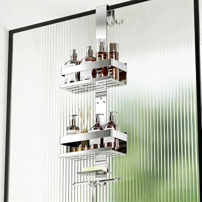 Etagere Douche à SuspendreEtagere Salle de Bain Rangement et Organisation de Salle de Bainsans Percage Vert Grisâtre
