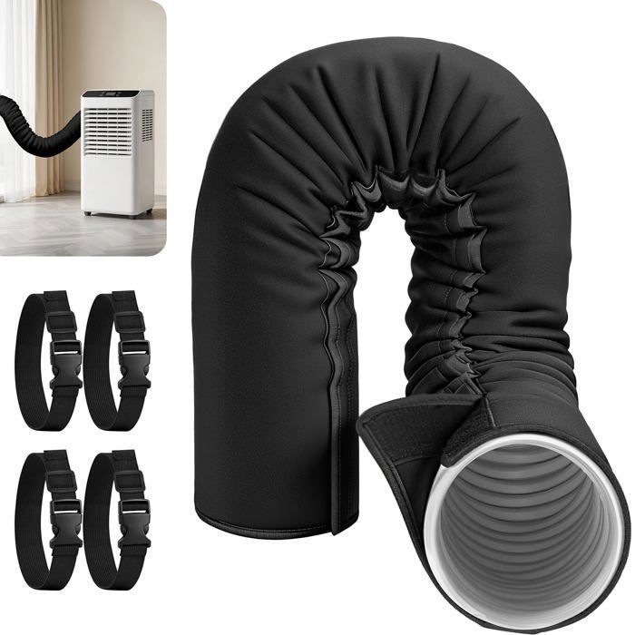 Gaine isolante tuyau clim – Triple couche anti-UV – Pour climatiseur portable – Noir 150x53cm