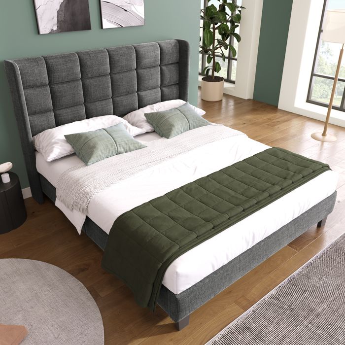 Dimensions 140x200 cm design solide et sécurisé lit double en polypropylène couleur gris