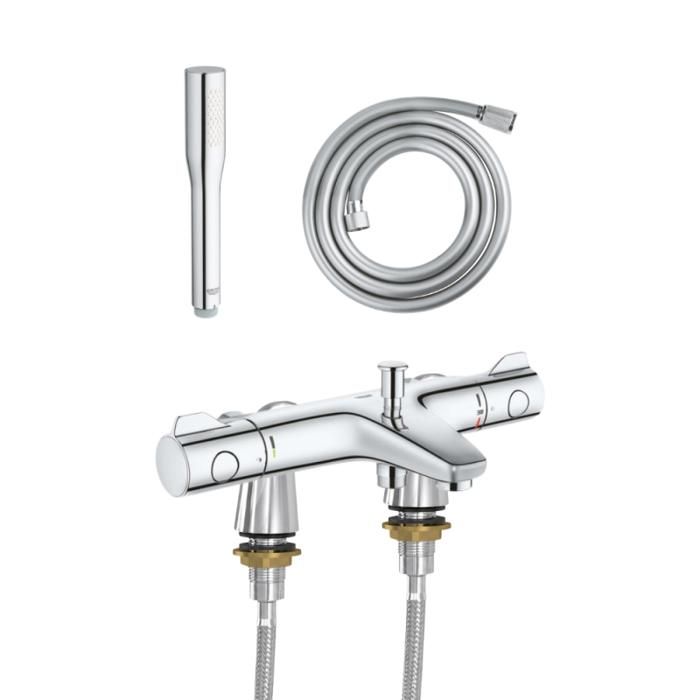 Mitigeur baignoire thermostatique GROHE Precision Trend avec colonnettes Idro'Flex + Douchette 1 jet + Flexible - vue 1
