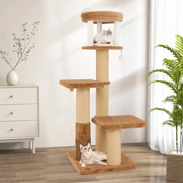 Arbre à chat 165 cm café - perchoirs doubles plateformes rembourrées griffoirs sisal lit lavable auto-brosse base stable