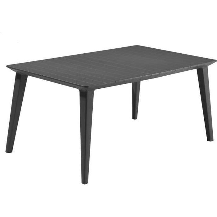 shot case - table de jardin - rectangulaire 160cm - gris graphite - en résine - 6 personnes - lima - allibert by keter