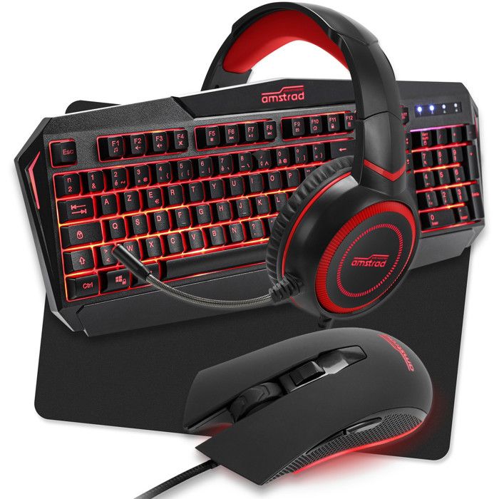 Pack Pro Gamer – AMSTRAD – REDEMPTION – Clavier AZERTY – Rétro-éclairage rouge – Compatible Xbox One