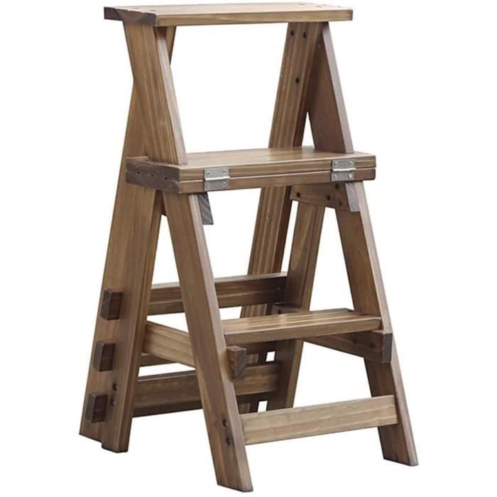 Tabouret en Bois escabeau échelle Pliante 3 marches échelle Tabouret Multi-Fonction en Bois échelle Chaise Maison Gain de Place/A