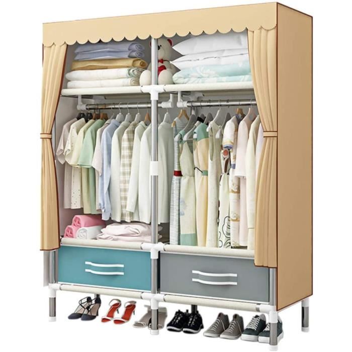 Armoire en Tissu, Armoire en Tissu Non tissé, Organisateur de Rangement Pliable, Organisateur de vêtements, Placard à vêtements Portable, Armoire Simple avec Support Suspendu, W