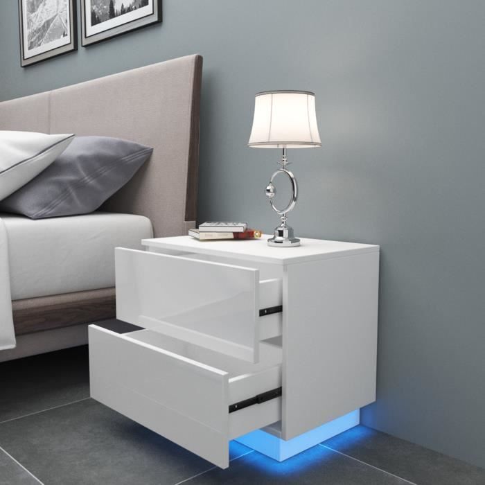 YOLEO Table de chevet avec l'éclairage LED , Meuble de Rangement Table,  Table de chevet à 2 tiroirs de style moderne - (55 x 50 x 3 - Cdiscount  Maison