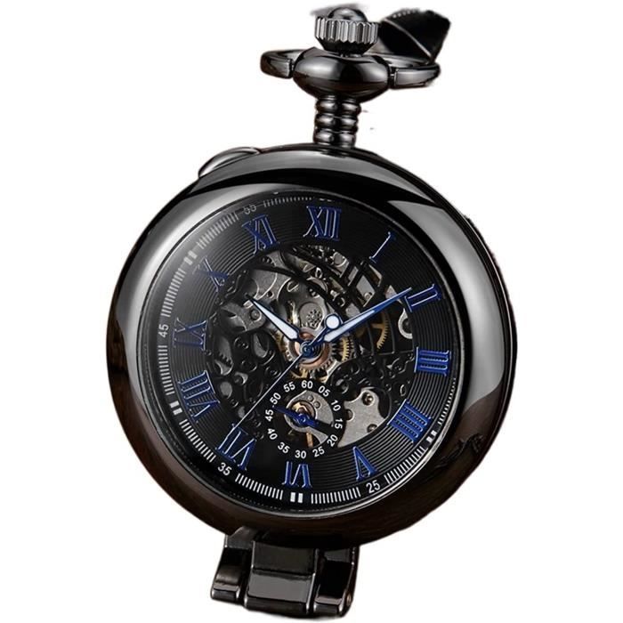 Montre gousset avec gravure pour homme Noir Cadeau d