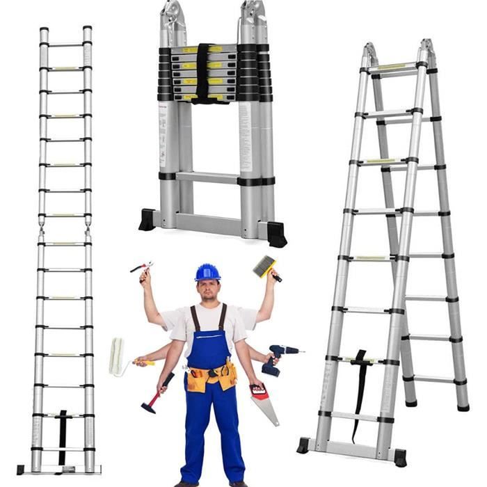 ZanGe Échelle télescopique légère Pliable en Aluminium à Extension Portable 12 marches, Bricolage 12,5 Pieds 3,8 m - 1,9 m + 1,[352]