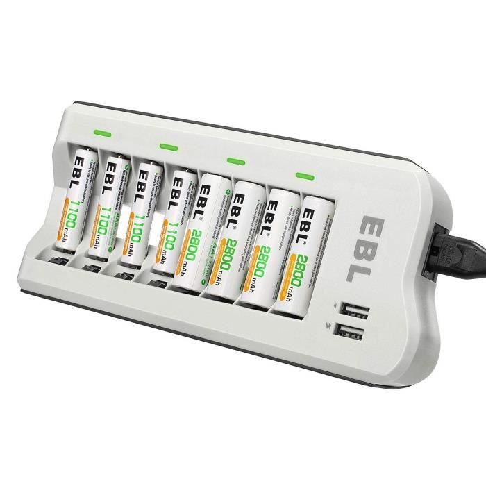 EBL Chargeur de Piles 8 Slots avec 2 USB Ports + 4 Piles AA 2800mAh + 4  Piles AAA 1100mAh pour Accus AA-AAA-Ni-CD-Ni-MH et Smartp - Cdiscount  Bricolage