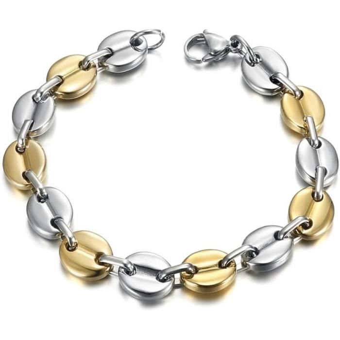 Bracelet Gourmette Maille Grain De Café - Acier Inoxydable Doré - Femme