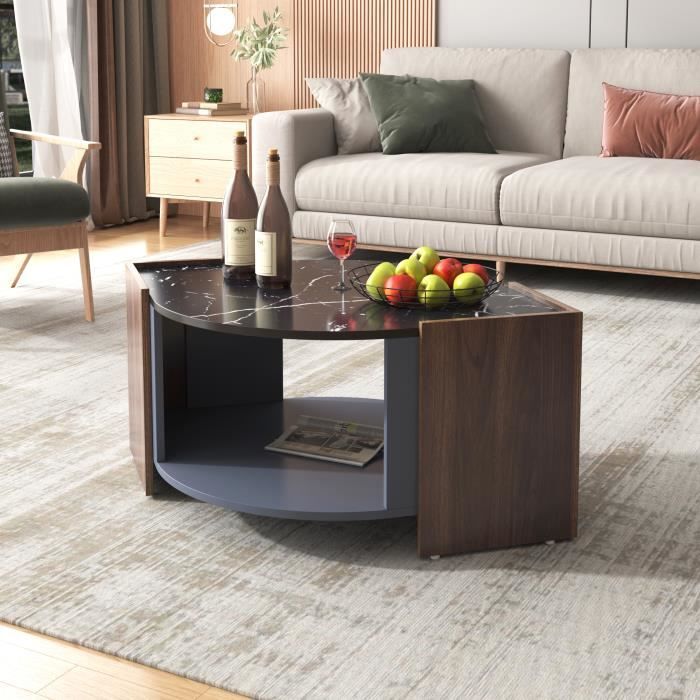 Table Basse en marbre-Table de Salon avec Étagère-965x 63 x 40cm-Style Moderne-Meuble séjour et entrée
