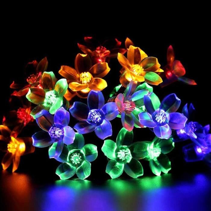 Guirlande Lumineuse Solaire Multicolore 50 LEDs 7 Mètres Guirlande lumineuse Solaire D’extérieur pour Extérieur Maison Pelouse