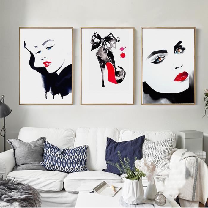 3 panneaux imprimés toile peinture simple ligne du visage de la femme art  mural pour le salon (sans cadre sans étirement) - Achat / Vente tableau -  toile - Cdiscount