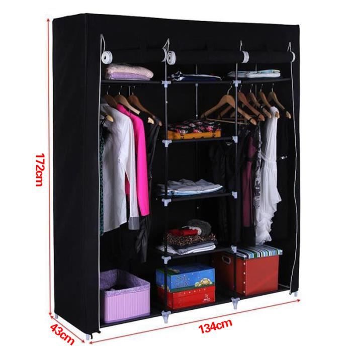 Armoire Penderie de Chambre Noir Métal 3 portes battantes 130 x