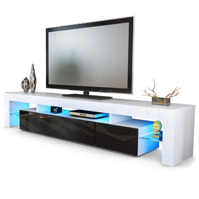 Vladon Meuble TV bas armoire basse Lima V2 en Blanc mat - Noir haute brillance Vladon Meuble TV bas armoire basse Lima V2 en Blanc mat - Noir haute brillance
