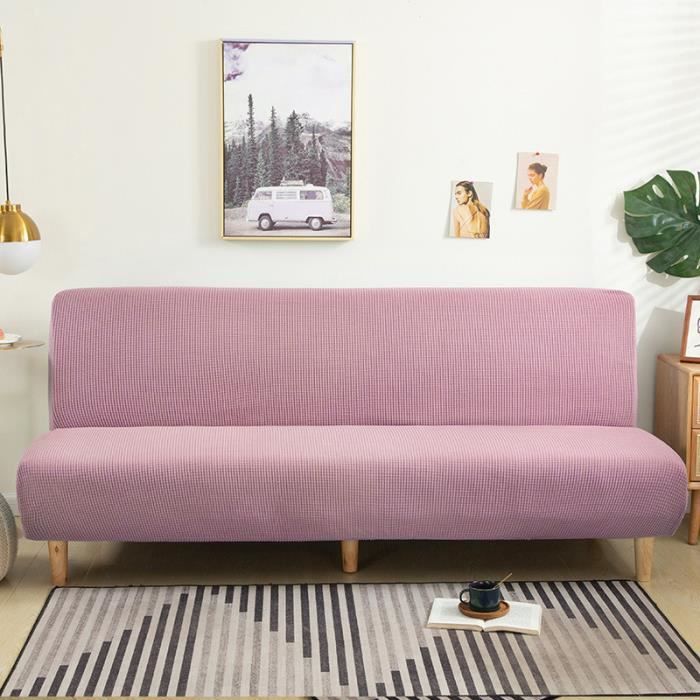 Couleur Unie sans accoudoirs Housse de canapé 3 Places 190-210cm lit de canapé Pliable Housse canapé (rose)