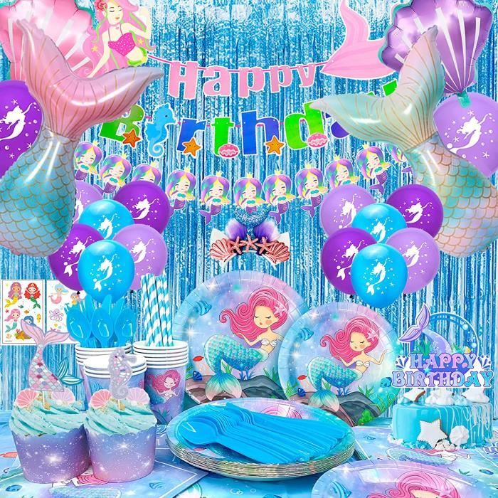 Decoration Anniversaire Sirene Fille,199 Pcs Deco Anniversaire Sirene