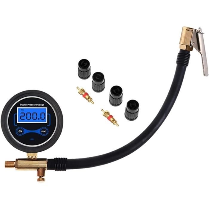 Gonfleur De Pneu Avec Manomètre Intégré 220 PSI / 15 Bar - Embout En Laiton, Flexible, Universel Pour Voiture, Moto, Vélo, Camion - 4